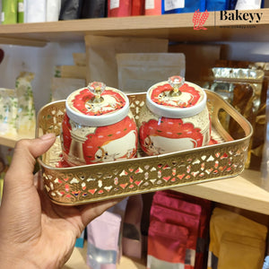 9x5 Inch Red Pichwai Cow Jar Set with Gold Cutwork Tray | Pack of 1