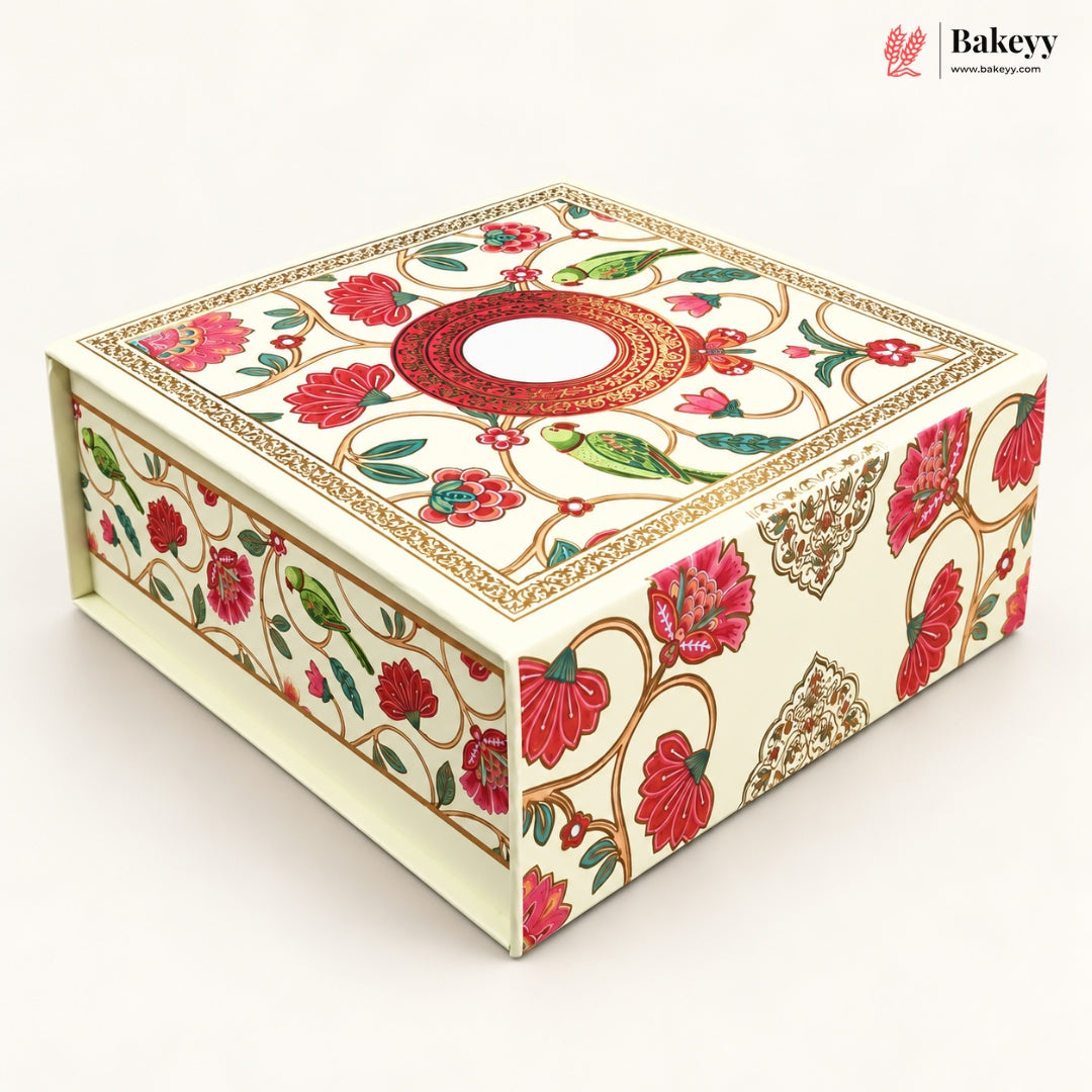 Traditional Printed Hamper Box with 4 Glass Jars | Magnetic Closure | 3 Designs | Pack of 1