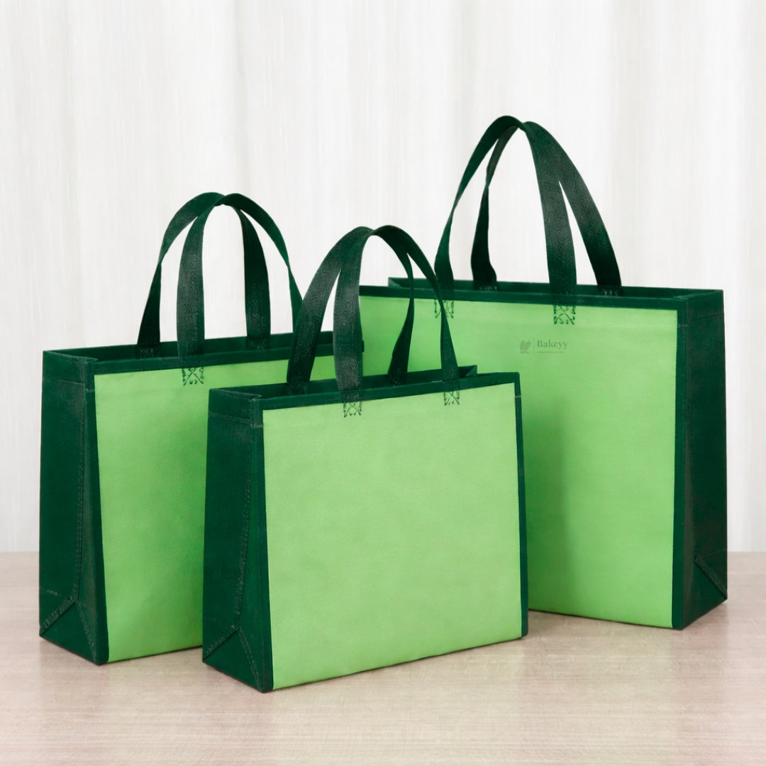 Premium Laminated Carry Bag with Contrast Border Panels | White & Green Variants | 3 Size Options | Pack of 50