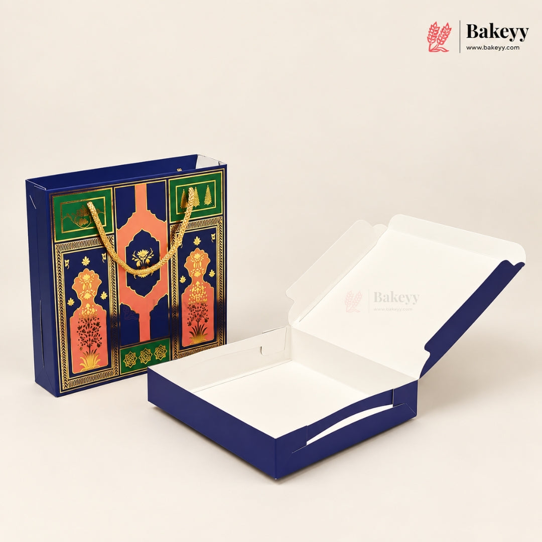 Traditional Arch & Floral Printed Chocolate Sweet Box with Matching Handle Paper Bag | With & Without Cavity | Pack of 10