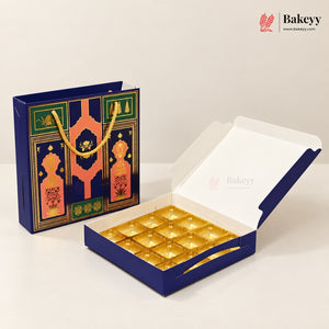 Traditional Arch & Floral Printed Chocolate Sweet Box with Matching Handle Paper Bag | With & Without Cavity | Pack of 10