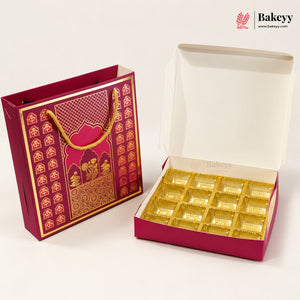 Traditional Arch & Floral Printed Chocolate Sweet Box with Matching Handle Paper Bag | With & Without Cavity | Pack of 10