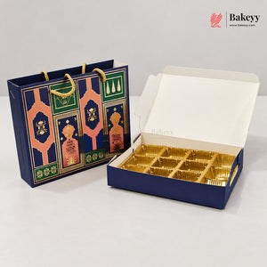 Traditional Arch & Floral Printed Chocolate Sweet Box with Matching Handle Paper Bag | With & Without Cavity | Pack of 10