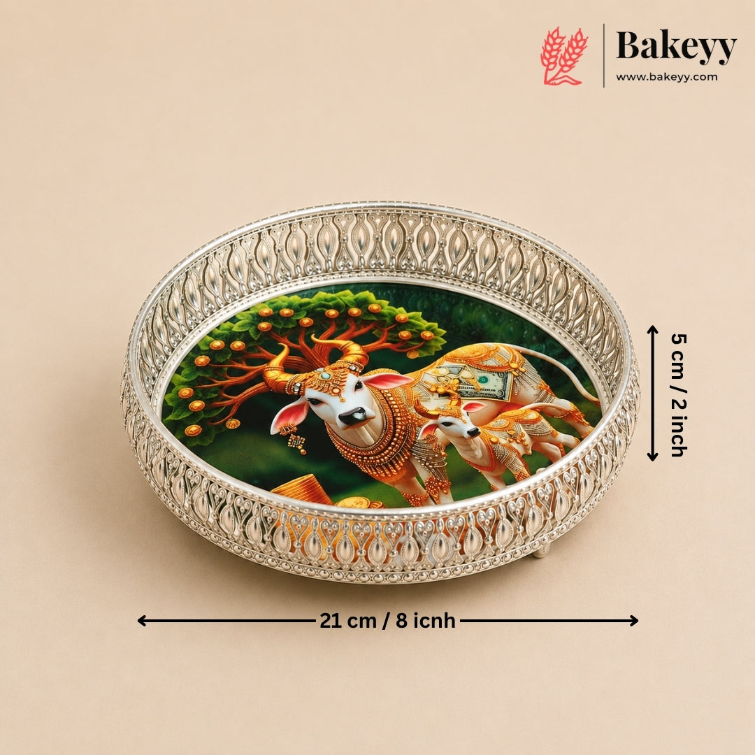 Traditional Divine Cow & Peacock Silver Gift Trays | Pack of 1