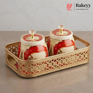 Traditional_Pichwai_Cow_Motif_Jar_Set_with_Gold_Cutwork_Tray_7 - Bakeyy.com IN