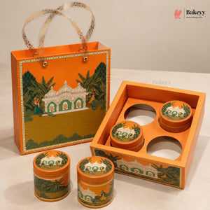 Traditional Printed Gift Hamper Boxes with Transparent Handle | With and Without Jar Options | 2 Designs | Pack of 1