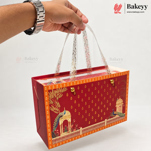 Traditional Printed Gift Hamper Boxes with Transparent Handle | With and Without Jar Options | 2 Designs | Pack of 1