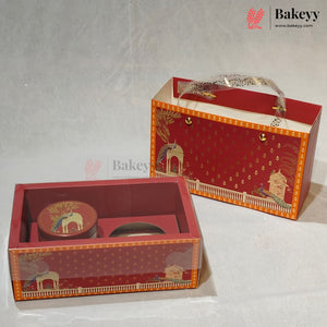 Traditional Printed Gift Hamper Boxes with Transparent Handle | With and Without Jar Options | 2 Designs | Pack of 5