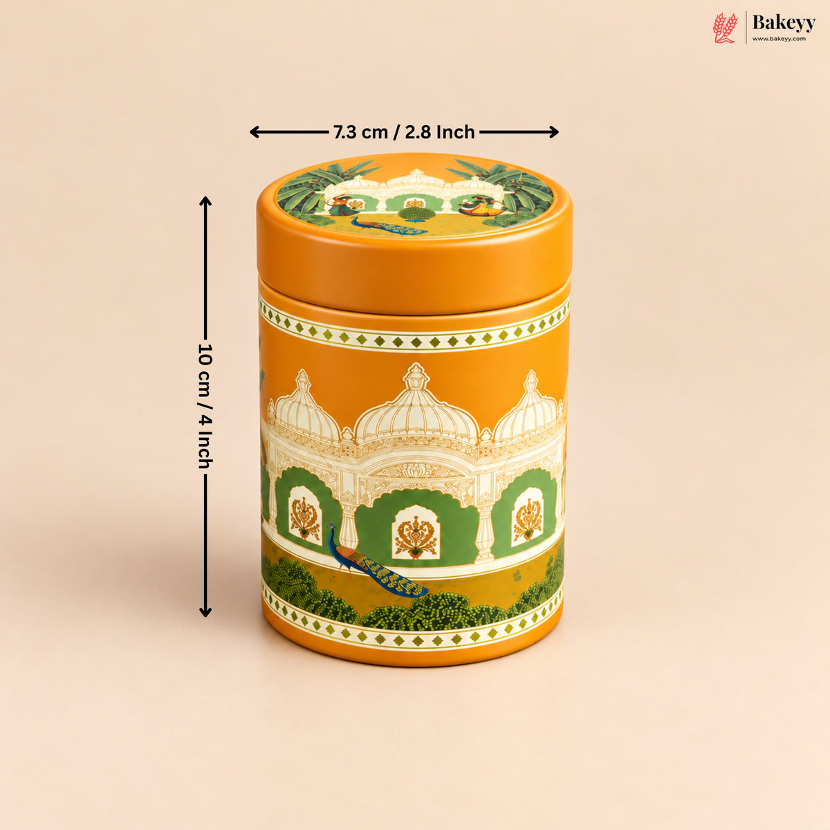 Traditional Printed Round Tin Jar with Lid | 2 Designs & 2 Sizes | Pack of 4
