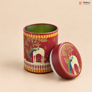 Traditional Printed Round Tin Jar with Lid | 2 Designs & 2 Sizes | Pack of 4