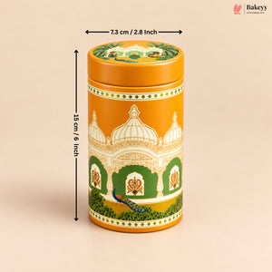Traditional Printed Round Tin Jar with Lid | 2 Designs & 2 Sizes | Pack of 4