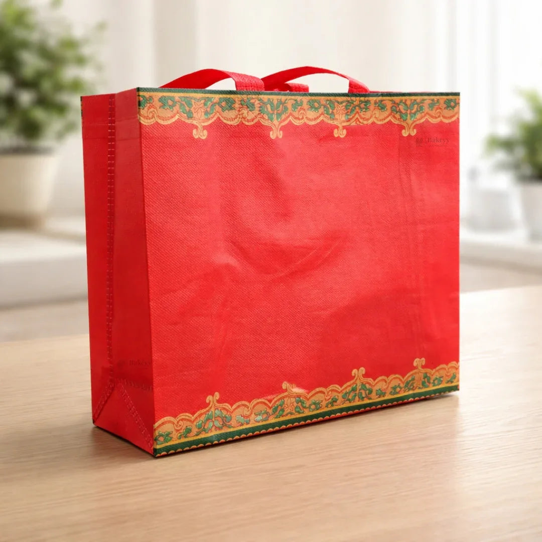 Traditional Red Festive Carry Bag with Decorative Border | 3 Size Options | Pack of 50