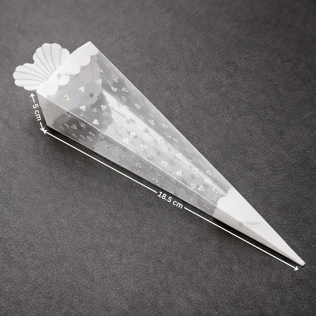 Transparent Cone Shape PVC Dry Fruit & Snack Packing Pouches | Decorative Goodie & Gift Packaging | Pack of 10