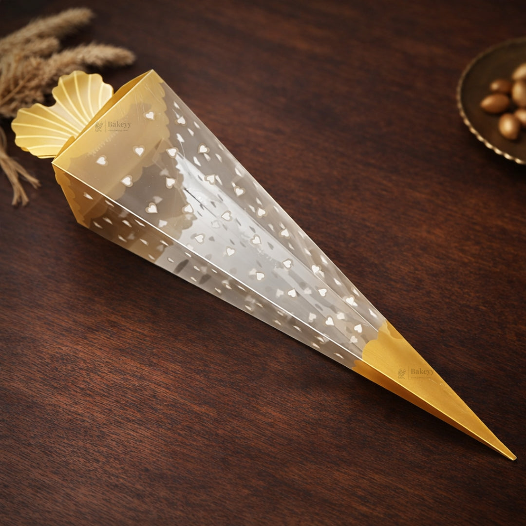 Transparent Cone Shape PVC Dry Fruit & Snack Packing Pouches | Decorative Goodie & Gift Packaging | Pack of 10