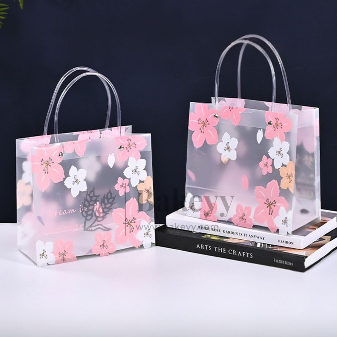 Dream Flower Frosted Transparent Gift Bags With Handle | Pack of 10