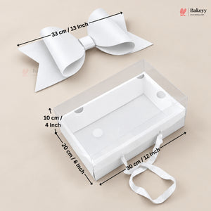 Transparent Lid Gift Hamper Box with Bow & Handle | Multiple Sizes | Pink & White | Pack of 5