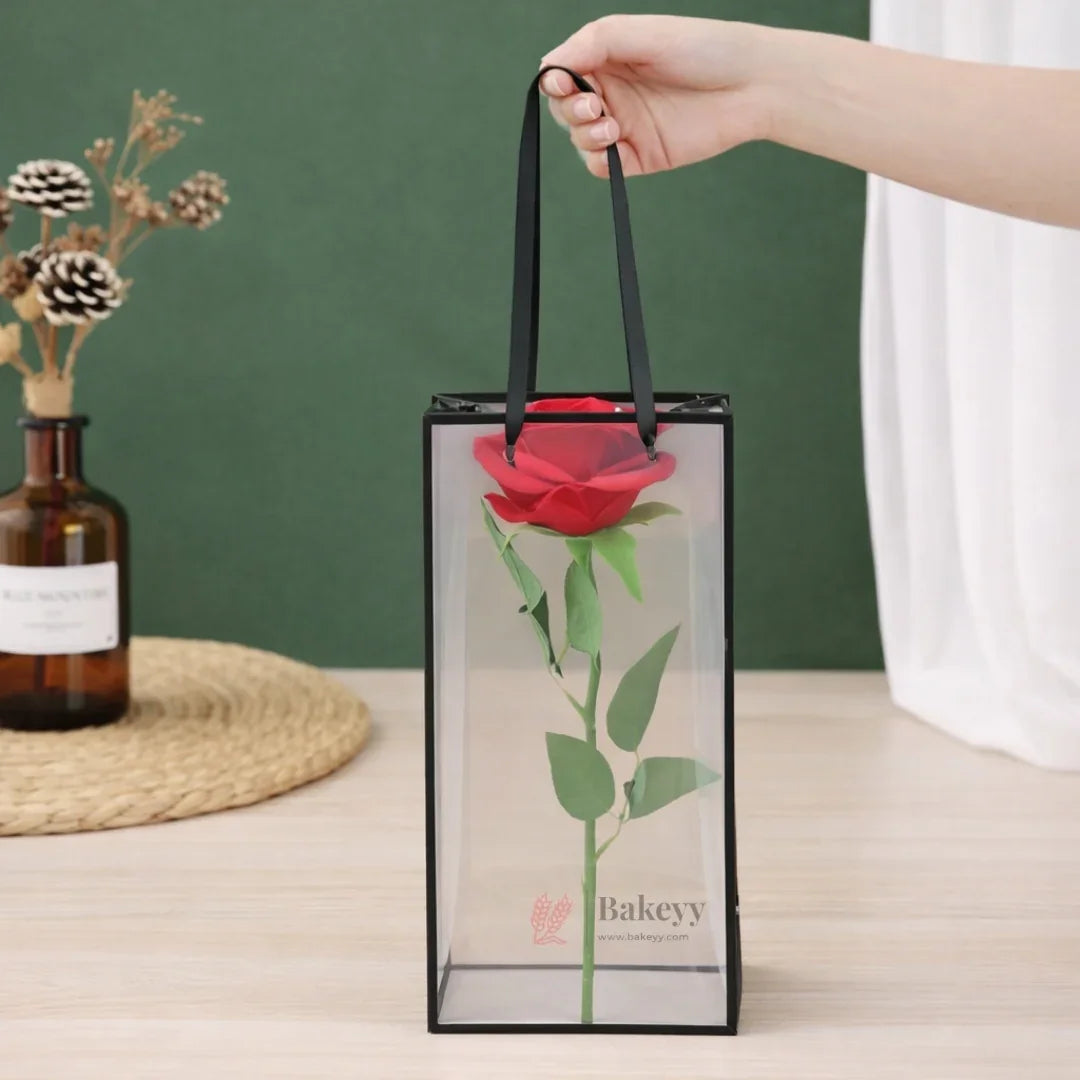 Transparent PVC Flower Gift Bag (Tall Rose Box Bag) | Clear Display Carry Bag with Black Handle | 34×13×9 cm | Pack of 6 - Bakeyy.com - India - Transparent PVC Flower Gift Bag (Tall Rose Box Bag) | Clear Display Carry Bag with Black Handle | 34×13×9 cm | Pack of 6 - Default Title 300.00