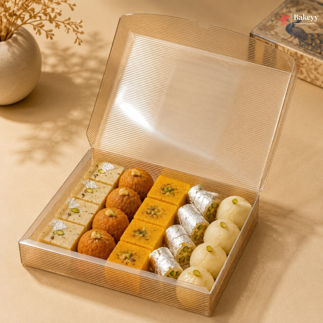 Transparent PVC Sweet Goodie Box with Gold Stripes | PVC Box | Pack of 10