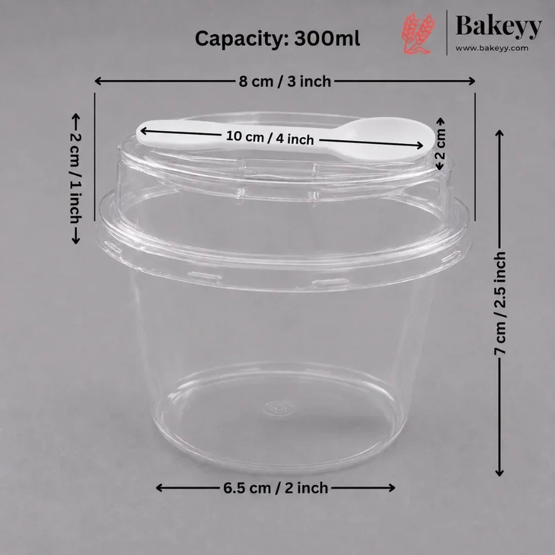 Transparent Plastic Serving & Storage Container with Spoon | Multiple Capacities | Pack of 50