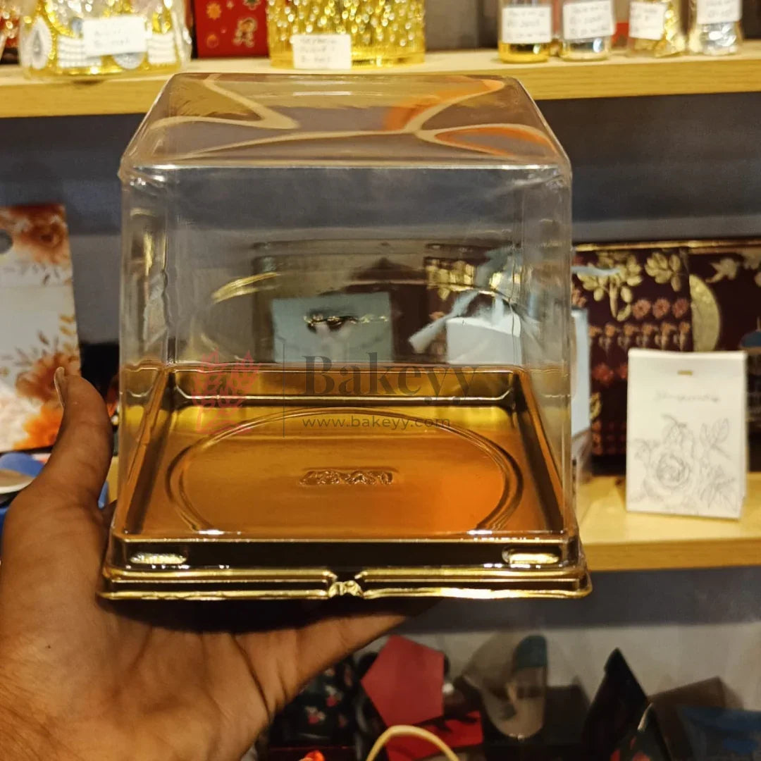 transparent Cake Box with Gold Base – Premium Clear Lid Cake Packaging| Pack of 50