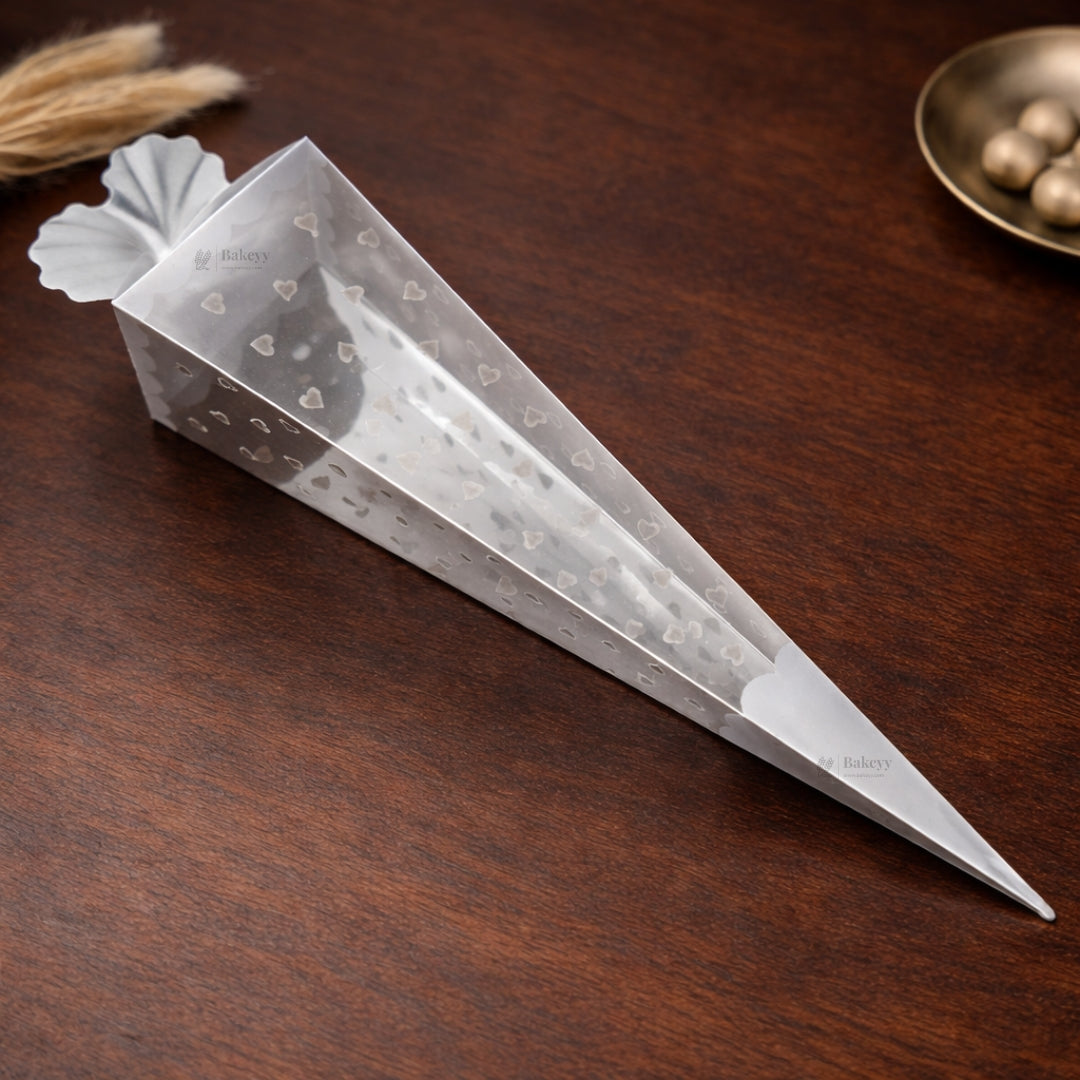 Transparent Cone Shape PVC Dry Fruit & Snack Packing Pouches | Decorative Goodie & Gift Packaging | Pack of 10