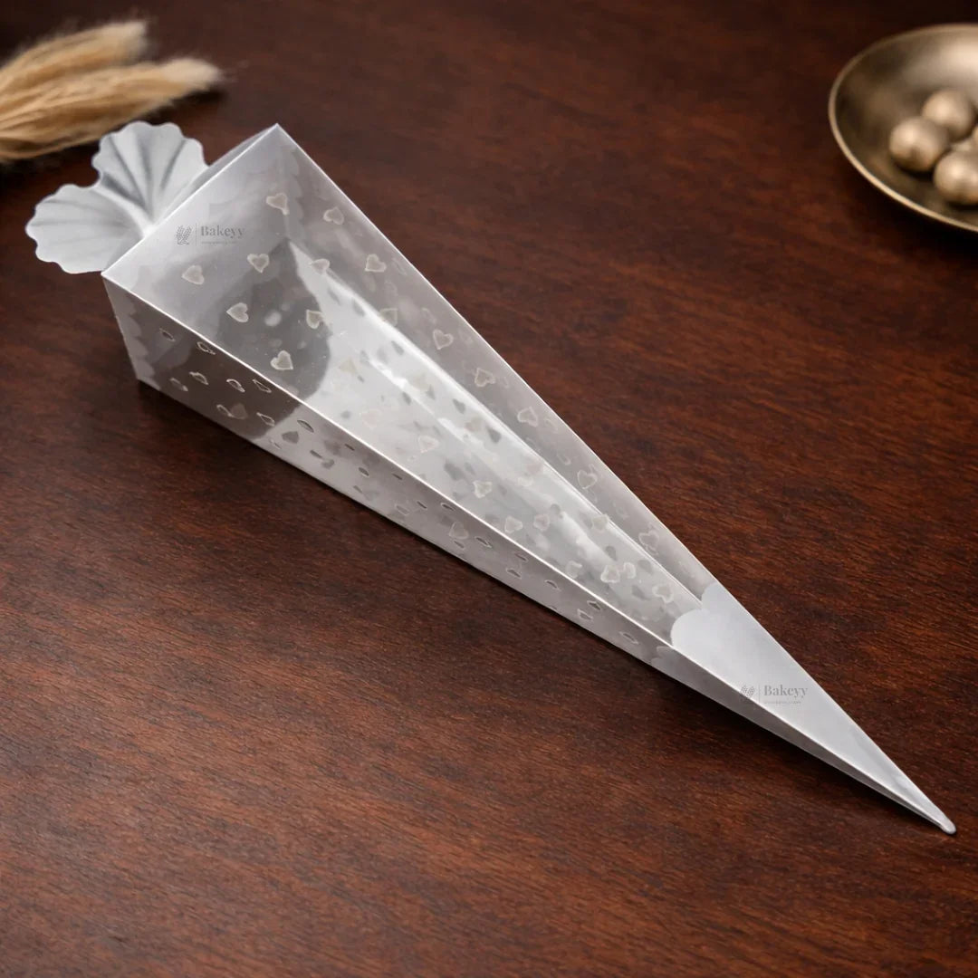 Transparent Cone Shape PVC Dry Fruit & Snack Packing Pouches | Decorative Goodie & Gift Packaging | Pack of 10