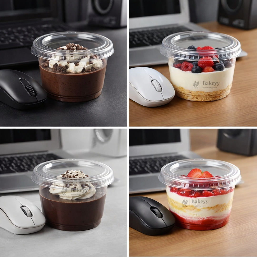 Transparent Dessert Cup with Lid | Clear Plastic Mousse & Pudding Cup | Multipurpose Food Packaging | Pack of 100