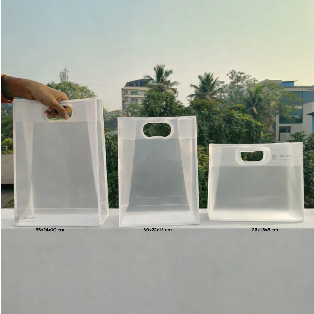 Transparent Gift Bag - White | Oval‑Cut Handle| Pack Of 12