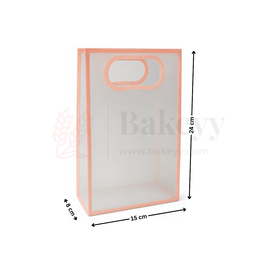 Transparent Gift Bag - Peach | Oval‑Cut Handle| Pack Of 12