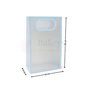 Transparent Gift Bag - Light Blue | Oval‑Cut Handle| Pack Of 12