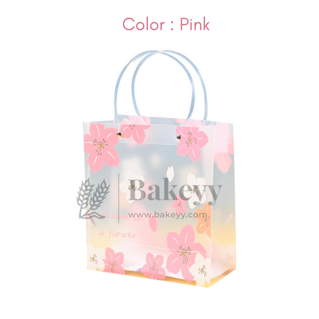 Dream Flower Frosted Transparent Gift Bags With Handle | Pack of 10