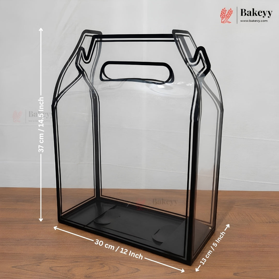 Transparent PVC Carry Bag with Handle | Black & White Border | 2 Sizes Available | Pack of 12