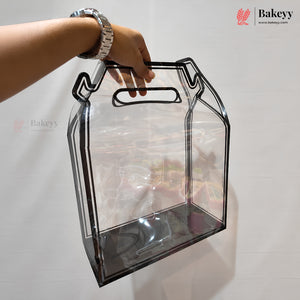 Transparent PVC Carry Bag with Handle | Black & White Border | 2 Sizes Available | Pack of 12