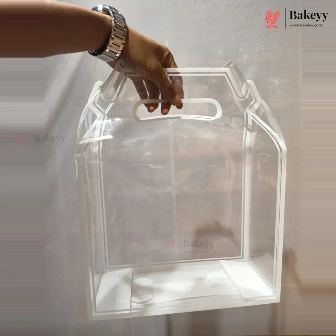 Transparent PVC Carry Bag with Handle | Black & White Border | 2 Sizes Available | Pack of 12