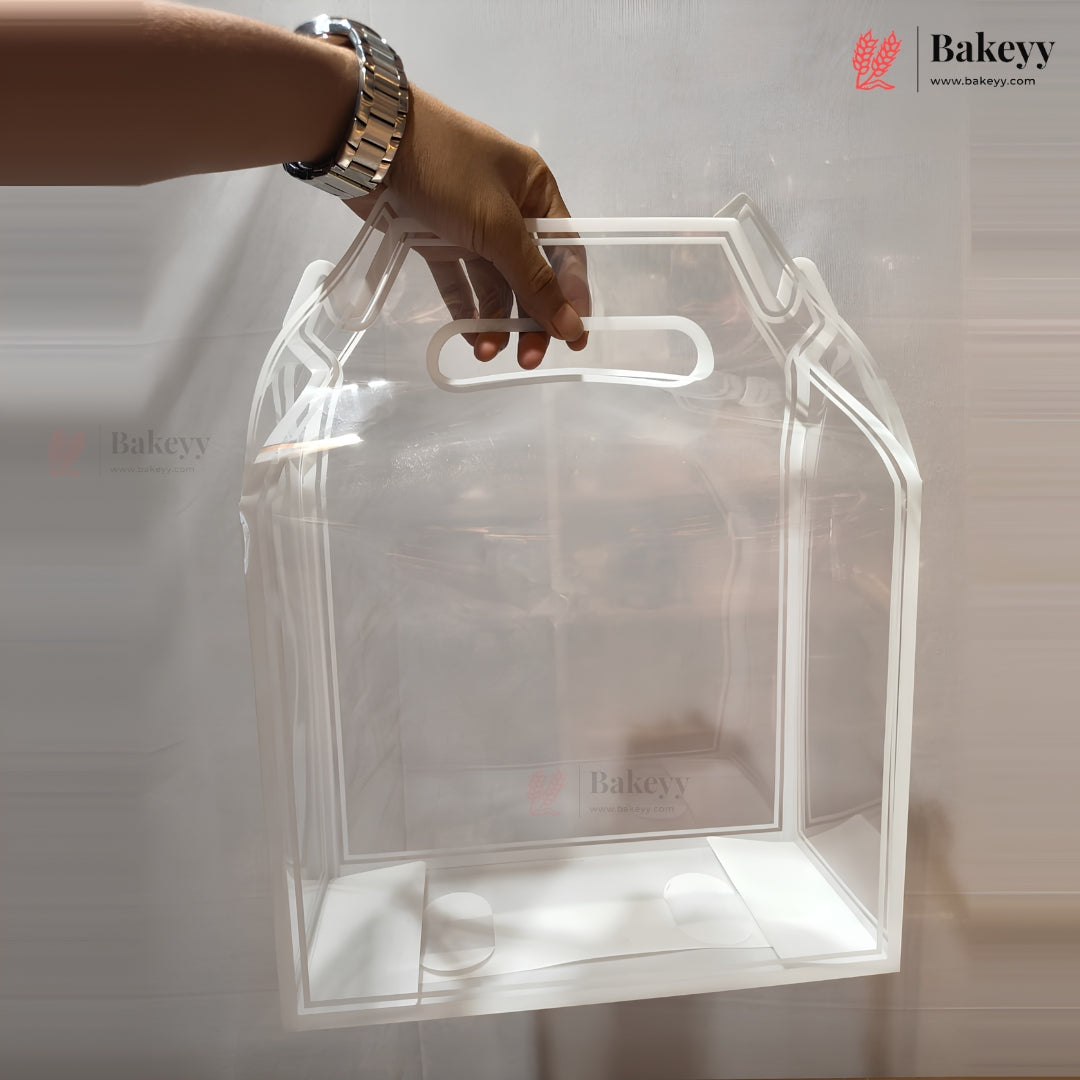 Transparent PVC Carry Bag with Handle | Black & White Border | 2 Sizes Available | Pack of 12