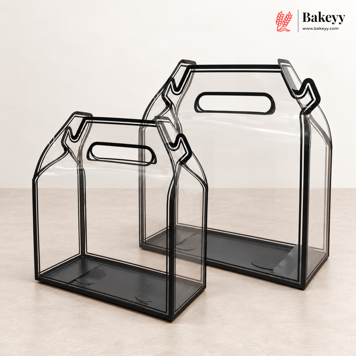 Transparent PVC Carry Bag with Handle | Black & White Border | 2 Sizes Available | Pack of 12