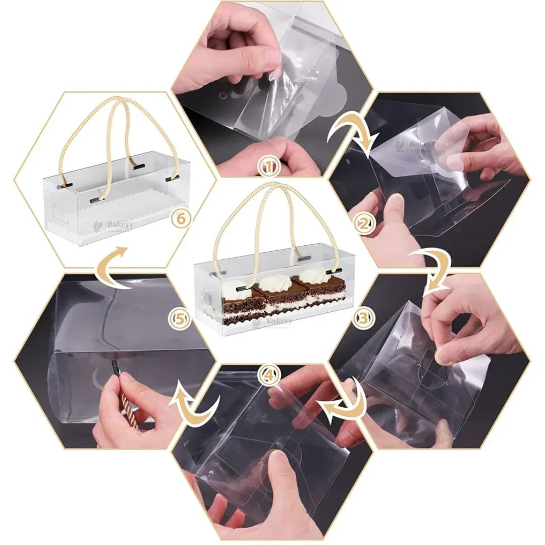 Transparent PVC Window Gift Box with Rope Handle | Premium Display Packaging for Hampers & Chocolates | 2 Size Options | Pack of 10 - Bakeyy.com - India - Transparent PVC Window Gift Box with Rope Handle | Premium Display Packaging for Hampers & Chocolates | 2 Size Options | Pack of 10 - Small 600.00