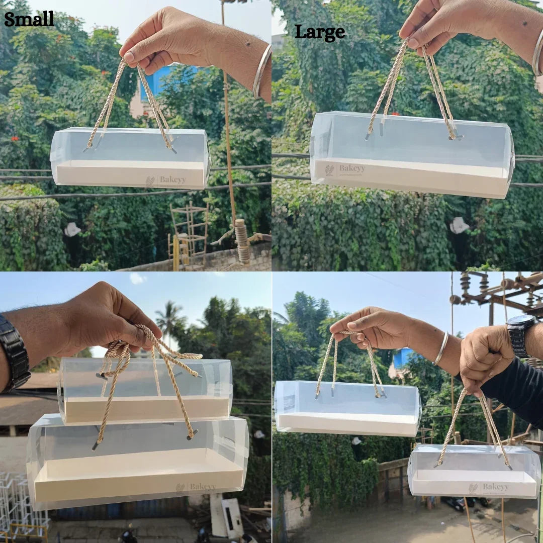 Transparent PVC Window Gift Box with Rope Handle | Premium Display Packaging for Hampers & Chocolates | 2 Size Options | Pack of 10 - Bakeyy.com - India - Transparent PVC Window Gift Box with Rope Handle | Premium Display Packaging for Hampers & Chocolates | 2 Size Options | Pack of 10 - Small 600.00