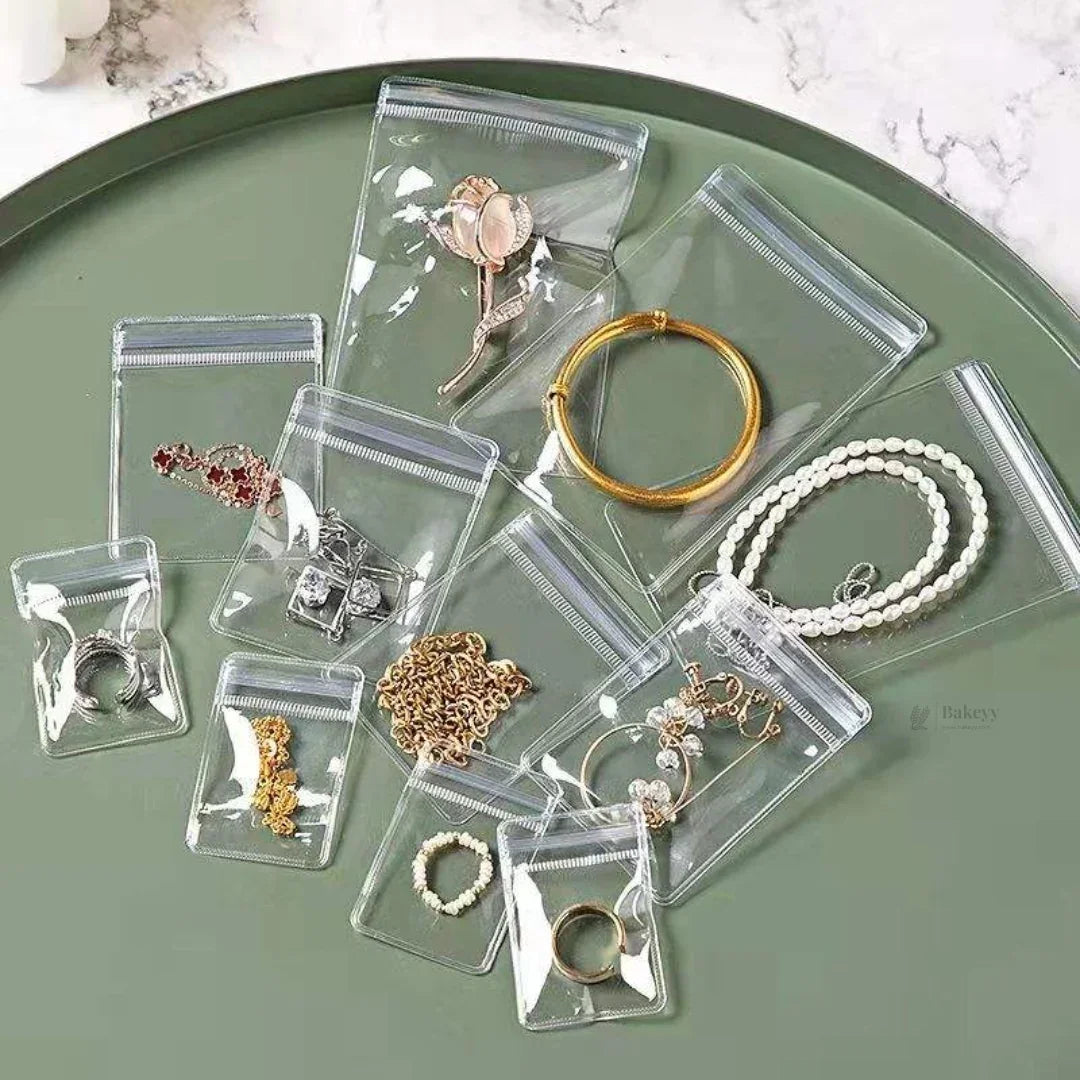 Transparent PVC Ziplock Pouch | Jewellery & Small Accessories | Multi-Size Assorted Pack | Pack of 100 - Bakeyy.com - India - Transparent PVC Ziplock Pouch | Jewellery & Small Accessories | Multi-Size Assorted Pack | Pack of 100 - 4x6 cm 160.00