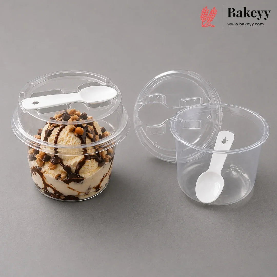 Transparent Plastic Serving & Storage Container with Spoon | Pack of 50