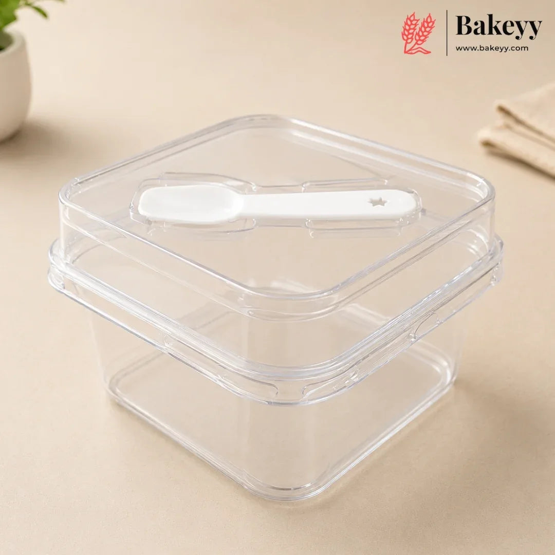 Transparent Plastic Serving & Storage Container with Spoon | Pack of 50