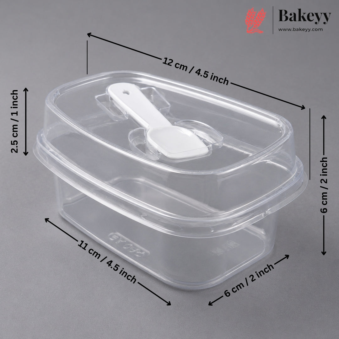 Transparent Plastic Serving & Storage Container with Spoon | Multiple Capacities | Pack of 50