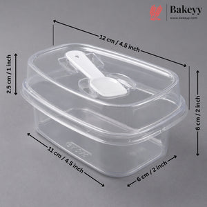 Transparent Plastic Serving & Storage Container with Spoon | Multiple Capacities | Pack of 50