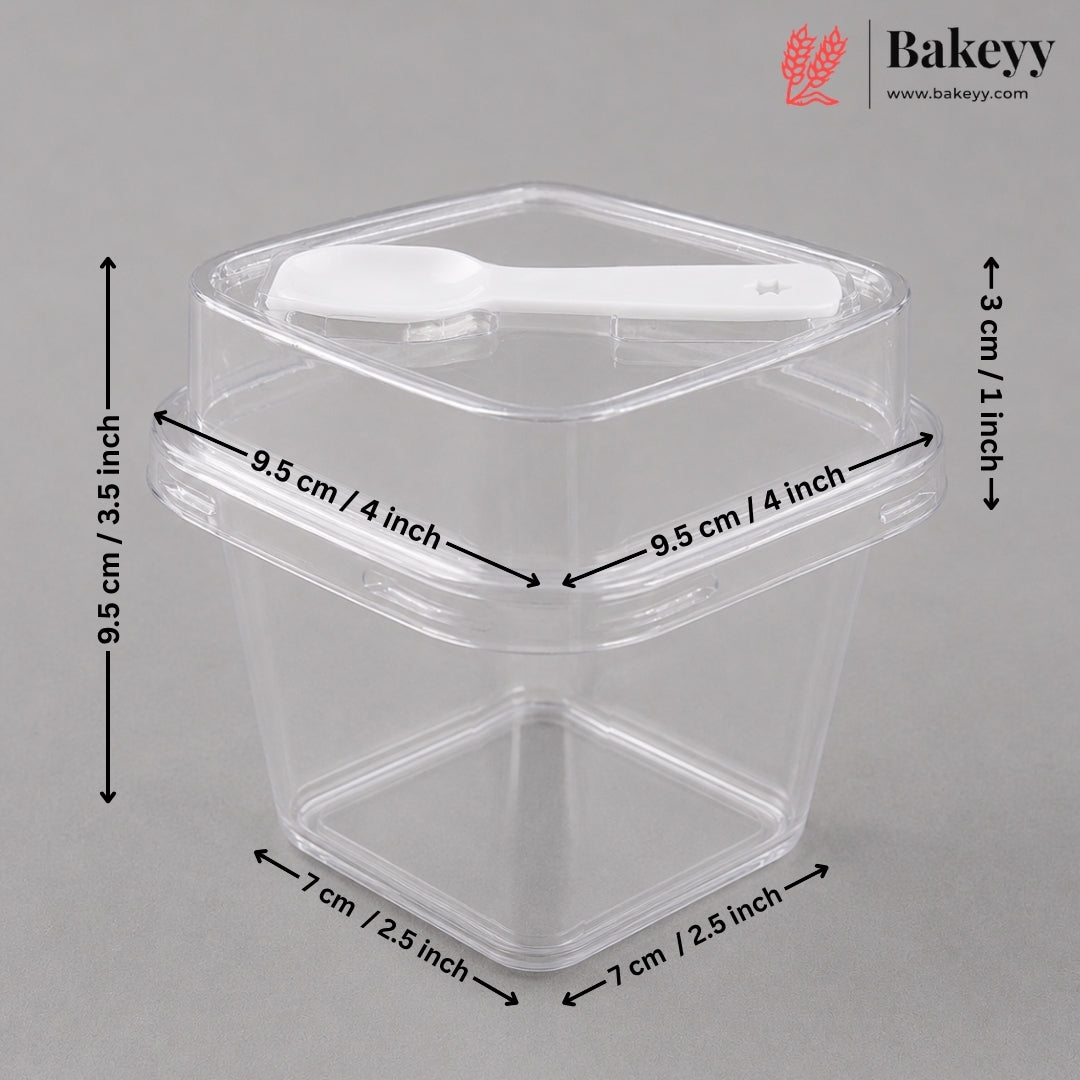 Transparent Plastic Serving & Storage Container with Spoon | Multiple Capacities | Pack of 50