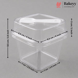 Transparent Plastic Serving & Storage Container with Spoon | Multiple Capacities | Pack of 50