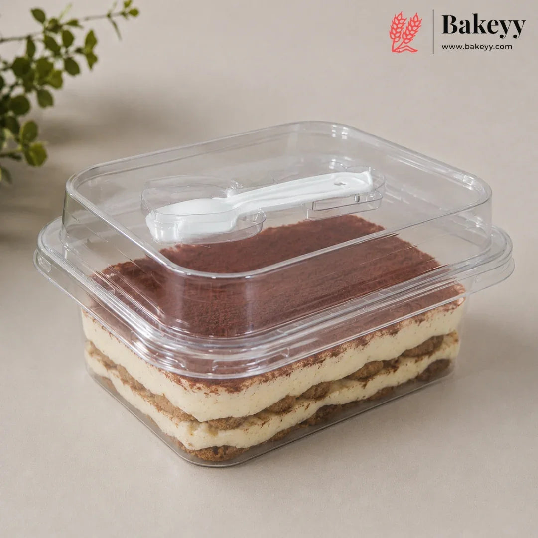 Transparent Plastic Serving & Storage Container with Spoon | Multiple Capacities | Pack of 50