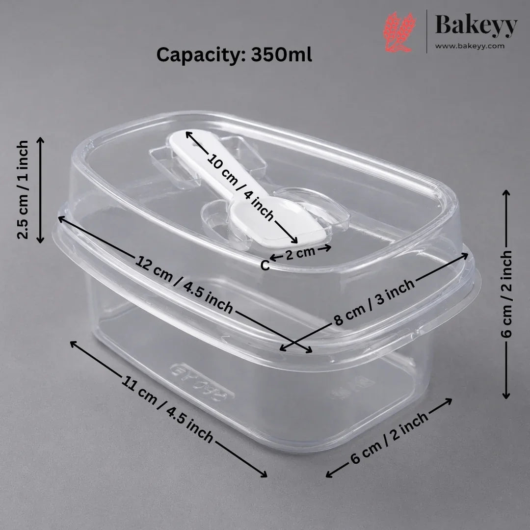 Transparent Plastic Serving & Storage Container with Spoon | Multiple Capacities | Pack of 50
