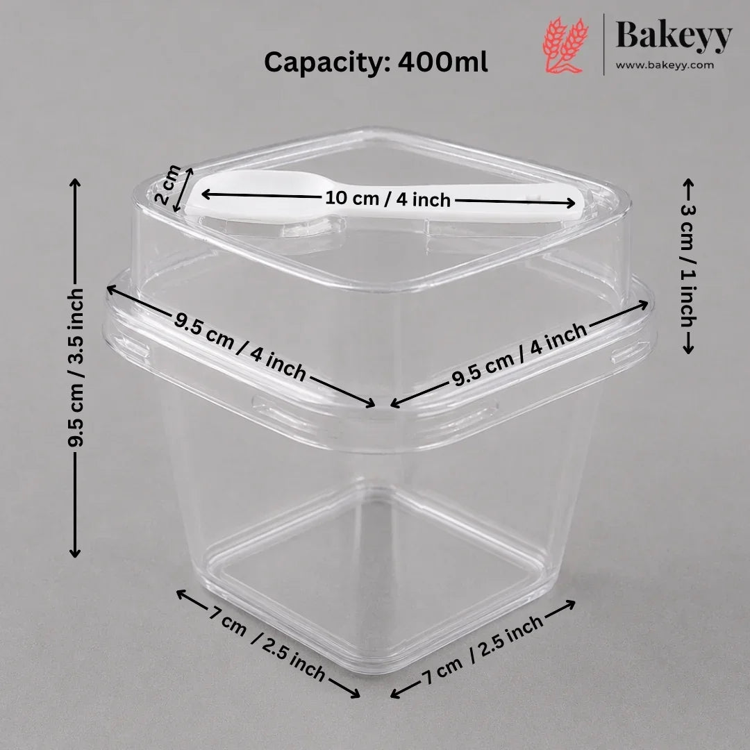 Transparent Plastic Serving & Storage Container with Spoon | Multiple Capacities | Pack of 50