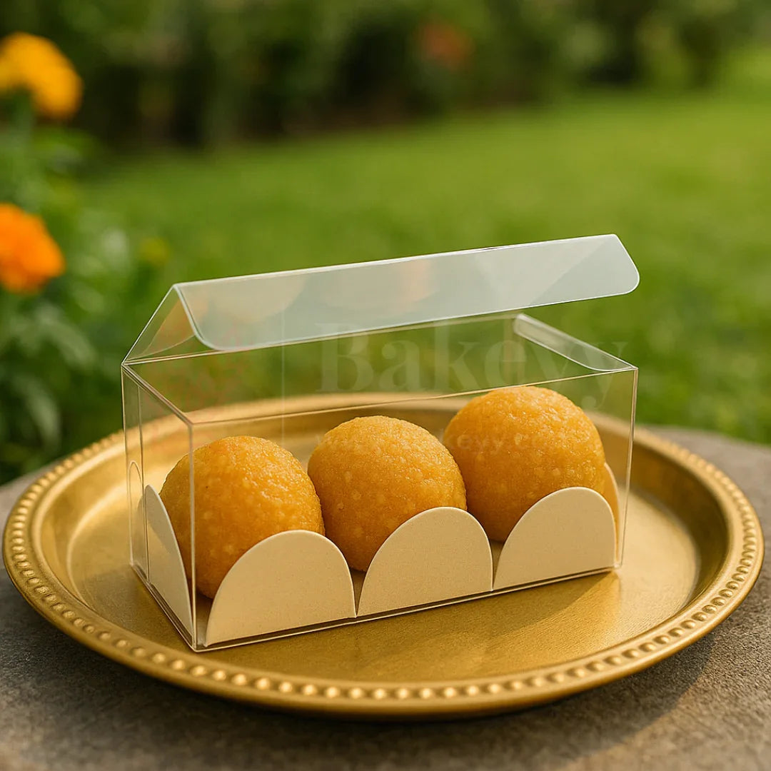 Three Cavity Transparent Chocolate Box | Pack of 100 - Bakeyy.com - India - Three Cavity Transparent Chocolate Box | Pack of 100 - Default Title