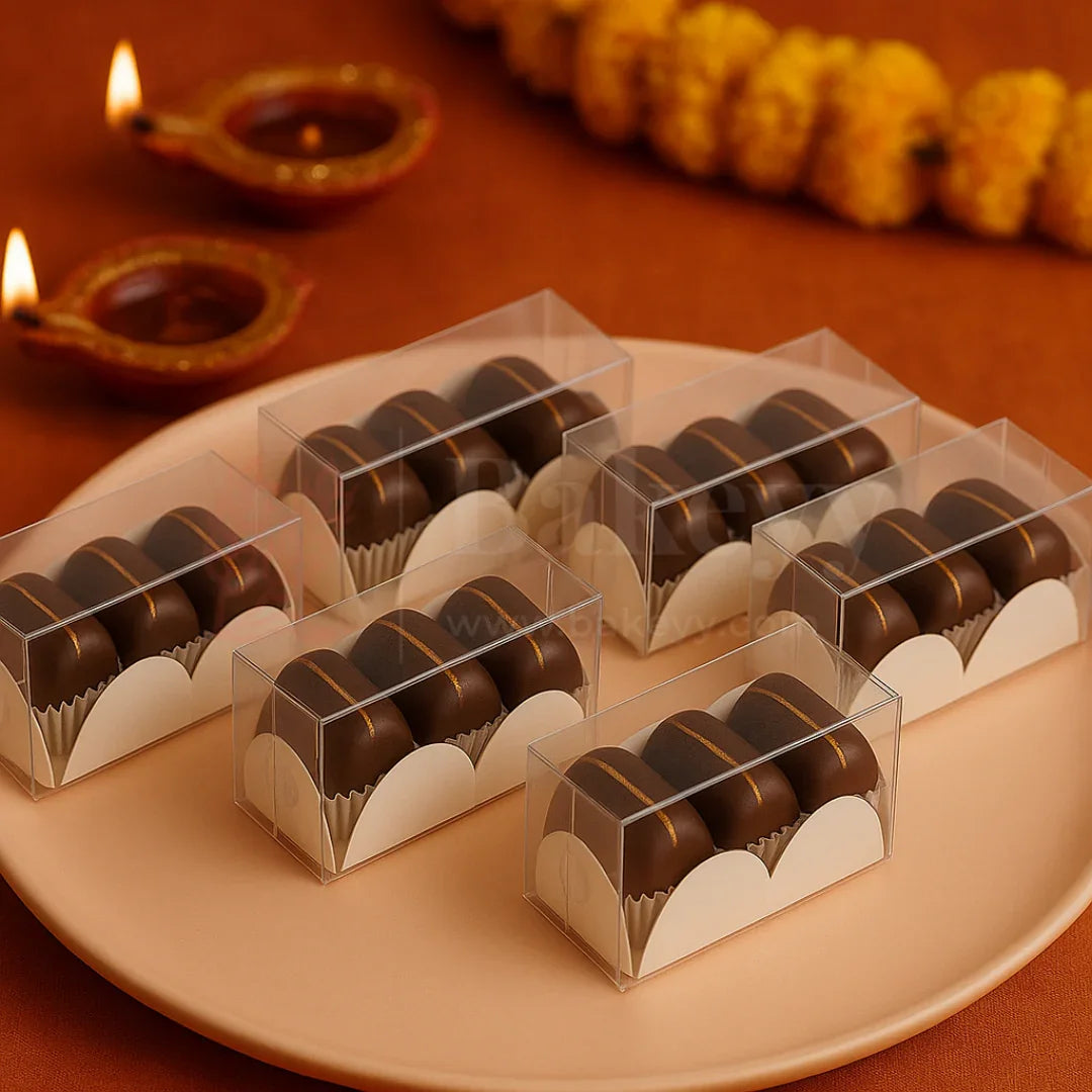 Three Cavity Transparent Chocolate Box | Pack of 100 - Bakeyy.com - India - Three Cavity Transparent Chocolate Box | Pack of 100 - Default Title